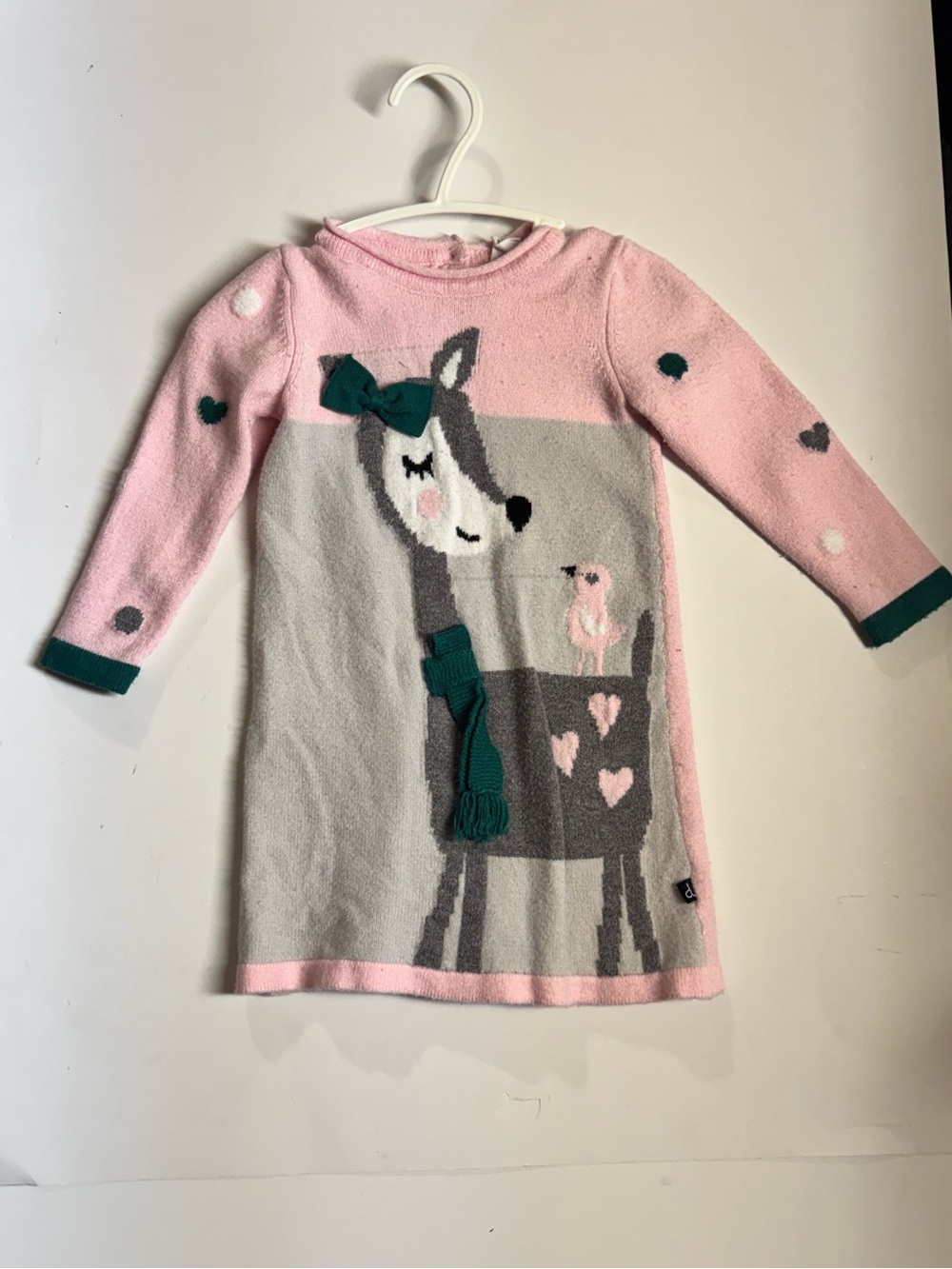 Deux par Deux Pink & Gray Deer Knit Sweater Dress Size 24M